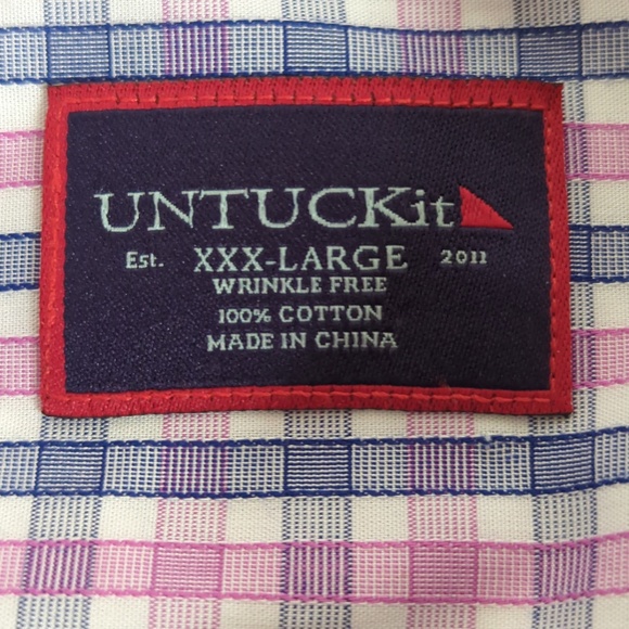 UNTUCKit Men's Pink and Blue Plaid Casual Button Down Shirt - Picture 4 of 12
